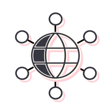 Global team icon illustration of a globe with different circles off of it