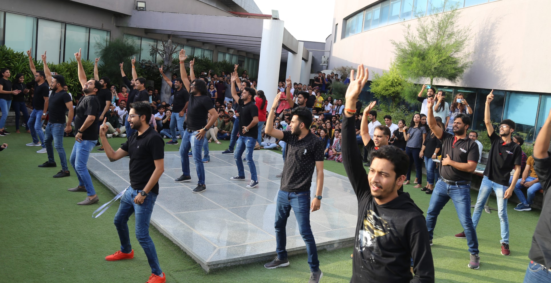 Team on Indore roof stretching